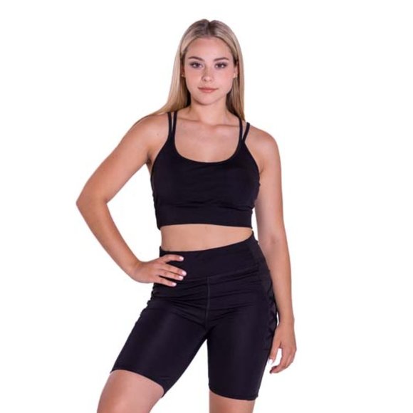 Criss Cross Back Black Cropped Tank Top - Picture 1 of 6